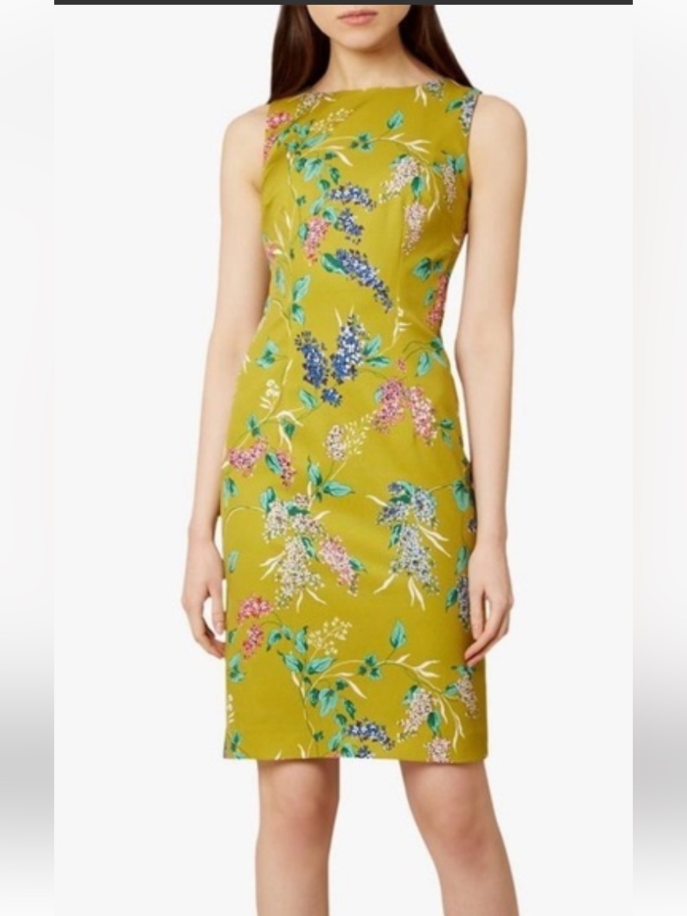 HOBBS Floral Sheath Midi Dress multicolor floral sleeveless zip on the back 6